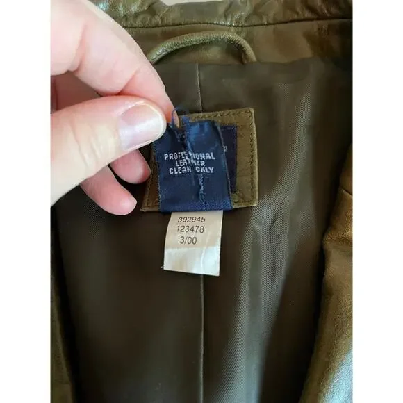 Gap Y2K Leather Blazer Jacket Olive Green Medium - Picture 7 of 9